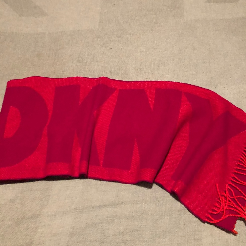DKNY Logo Shawl Red Wool Vintage Scarf